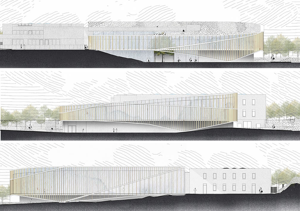 Plans of the exterior view_Indoor swimming pool Ebelsberg